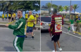 Bolsonarista acorrenta homem negro com adesivo do PT em ato de Flávio Bolsonaro no RJ