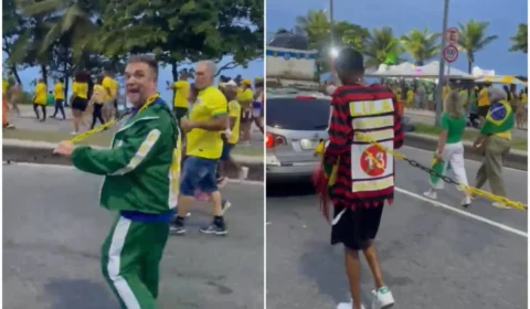 Bolsonarista acorrenta homem negro com adesivo do PT em ato de Flávio Bolsonaro no RJ