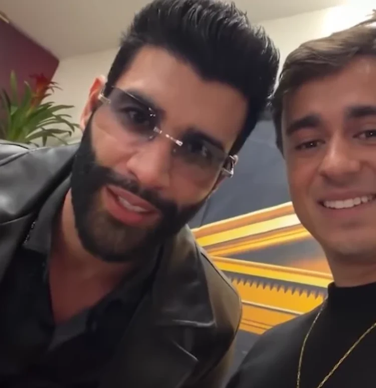 Nikolas Ferreira encontrou Gusttavo Lima nos bastidores da Festa do Peão de Barretos. Foto: Reprodução / redes sociais