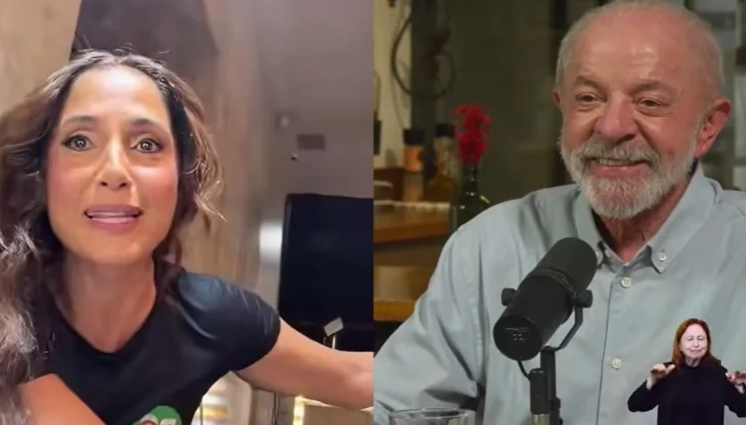 Camila Pitanga e Lula durante a live do 'Exército do Lula'. (Foto: Reprodução)
