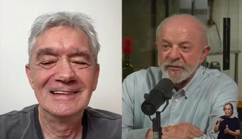 Serginho Groisman e Lula durante live do 'Exército do Lula'. (Foto: Reprodução)