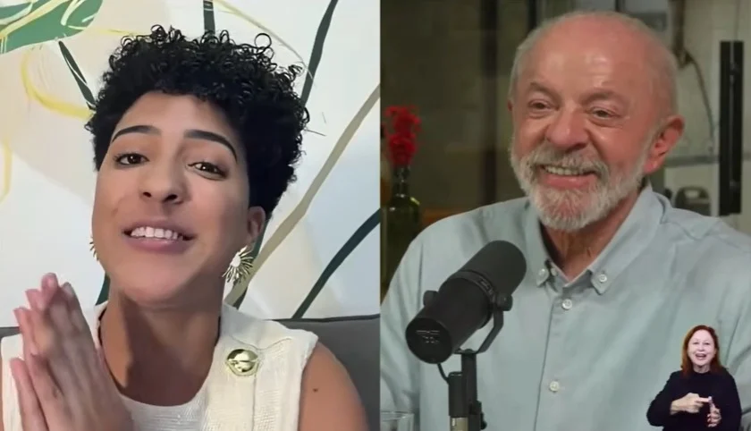 Nath Finanças e Lula durante live do 'Exército do Lula'. (Foto: Reprodução)