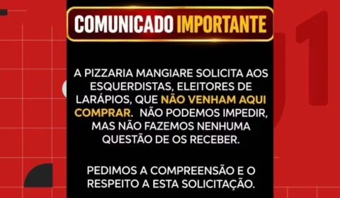 Pizzaria pede que eleitores de esquerda não frequentem local e vira alvo do MP