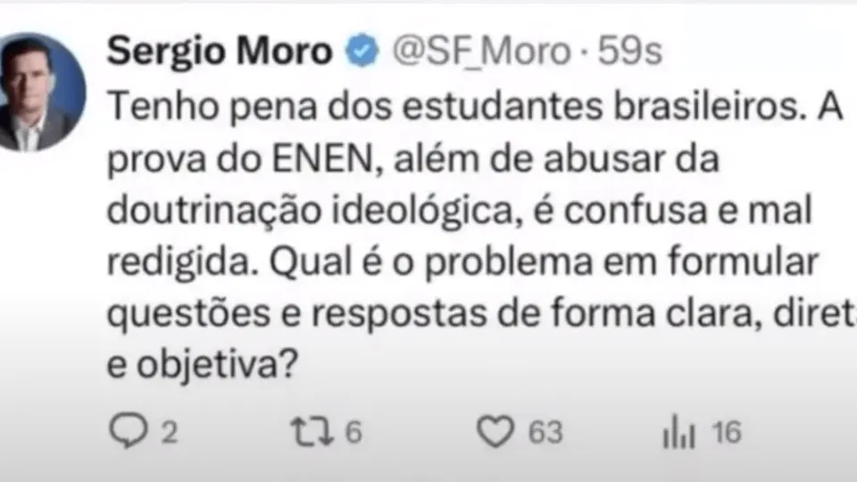 Moro faz críticas ao ENEM, mas erra a grafia da sigla escrevendo ‘ENEN’ e vira meme