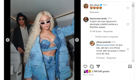 Beyoncé volta a causar nas redes sociais ao postar mais fotos da passagem pela Bahia