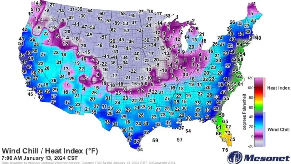 Temperatura varia 80 ºC nos Estados Unidos na mesma hora