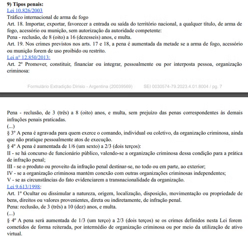 Documento de extradição assinado por membros da Justiça Federal da Bahia