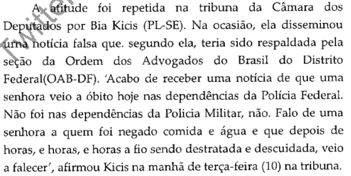 Documento revela como políticos espalharam a fake news mais conhecida do 8 de janeiro, sobre suposta morte de uma idosa