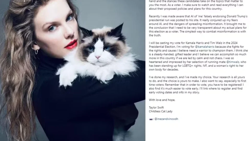 Veja como o apoio de Taylor Swift impacta a campanha de Kamala Harris