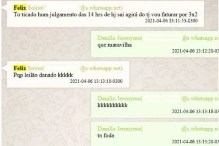 Print com mensagens sobre suspeitas no TJ-MS que falam até em leilão de decisões judiciais - Reprodução