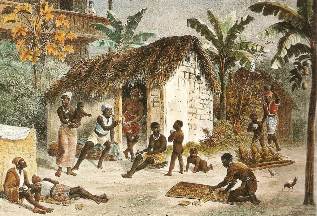 O quadro "Casa de Negros", pintado por Johann Moritz Rugendas em 1835. Crédito: Reprodução