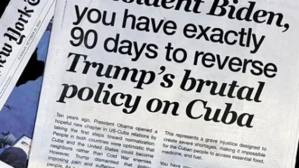 Carta publicada no NYT pede a Biden para cancelar sanções impostas a Cuba desde Trump