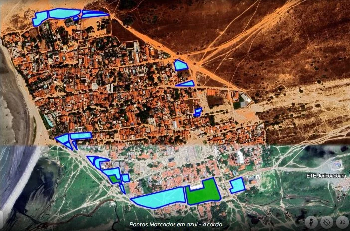 Mapa dos 19 lotes de potencial turístico oferecidos em troca de terras da família Machado. (Imagem: Reprodução/UOL)