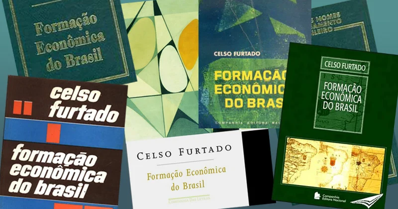 Capas de diversas edições do livro “Formação Econômica do Brasil”. Imagem: Reprodução Jornal USP.