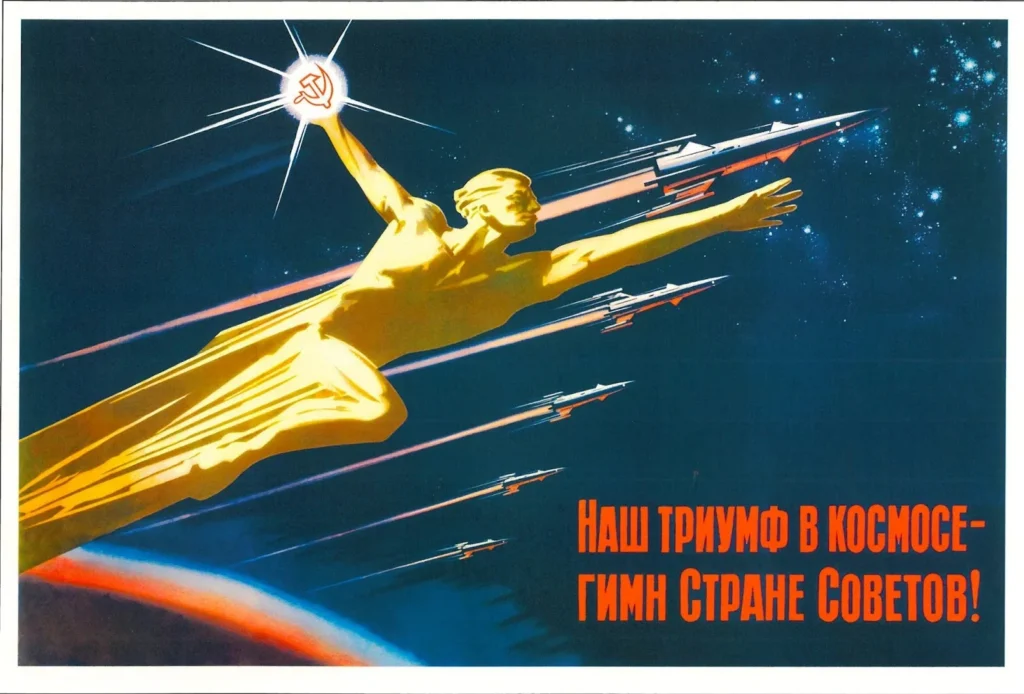 Propaganda soviética sobre o programa espacial. Imagem: Flashbak 