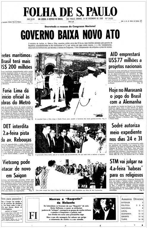 Capa da Folha de S. Paulo do dia 11 de dezembro de 1964. Foto: Arquivo Folha de S. Paulo